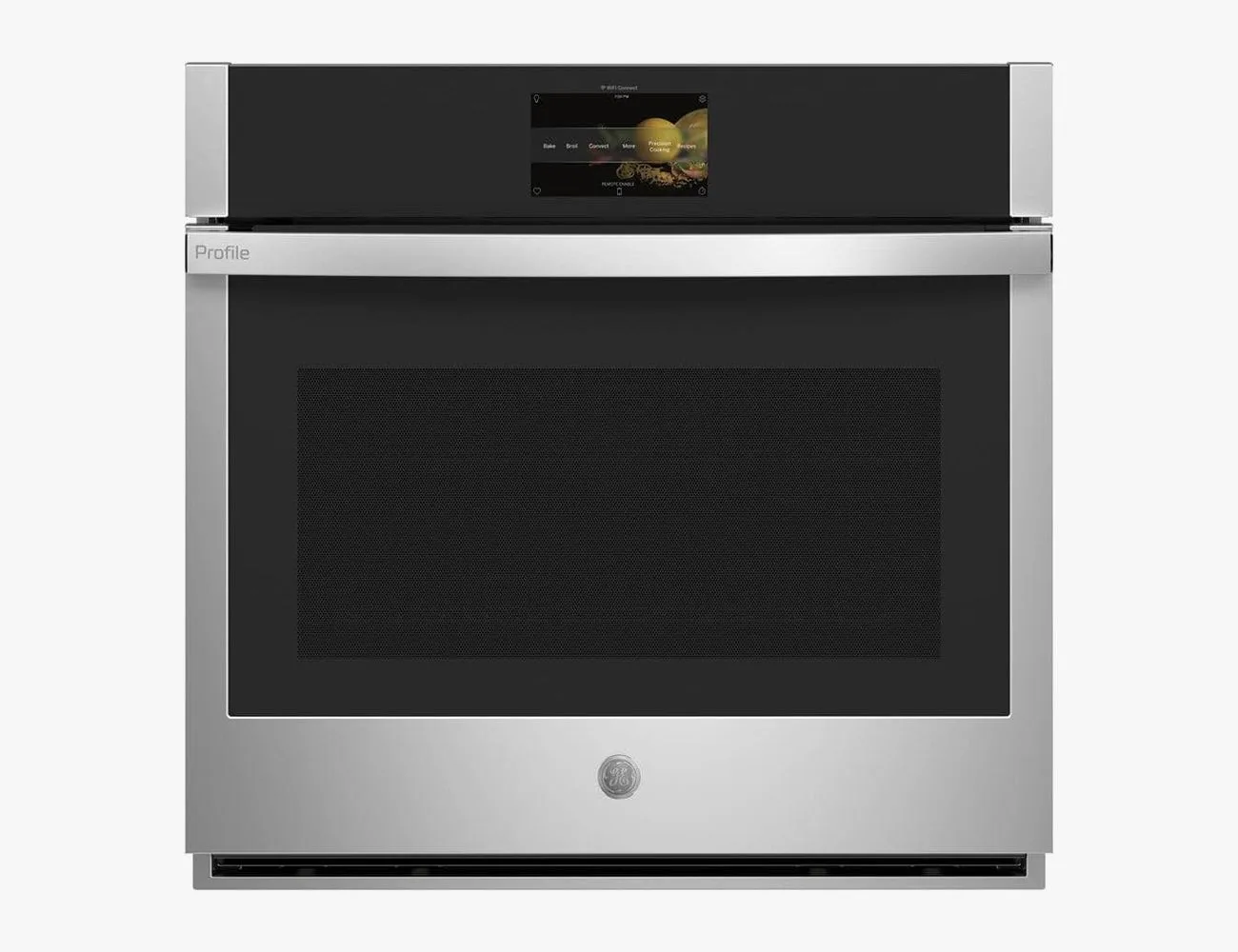 Built-in General Electric stainless steel wall oven fitted inside contemporary kitchen cabinets