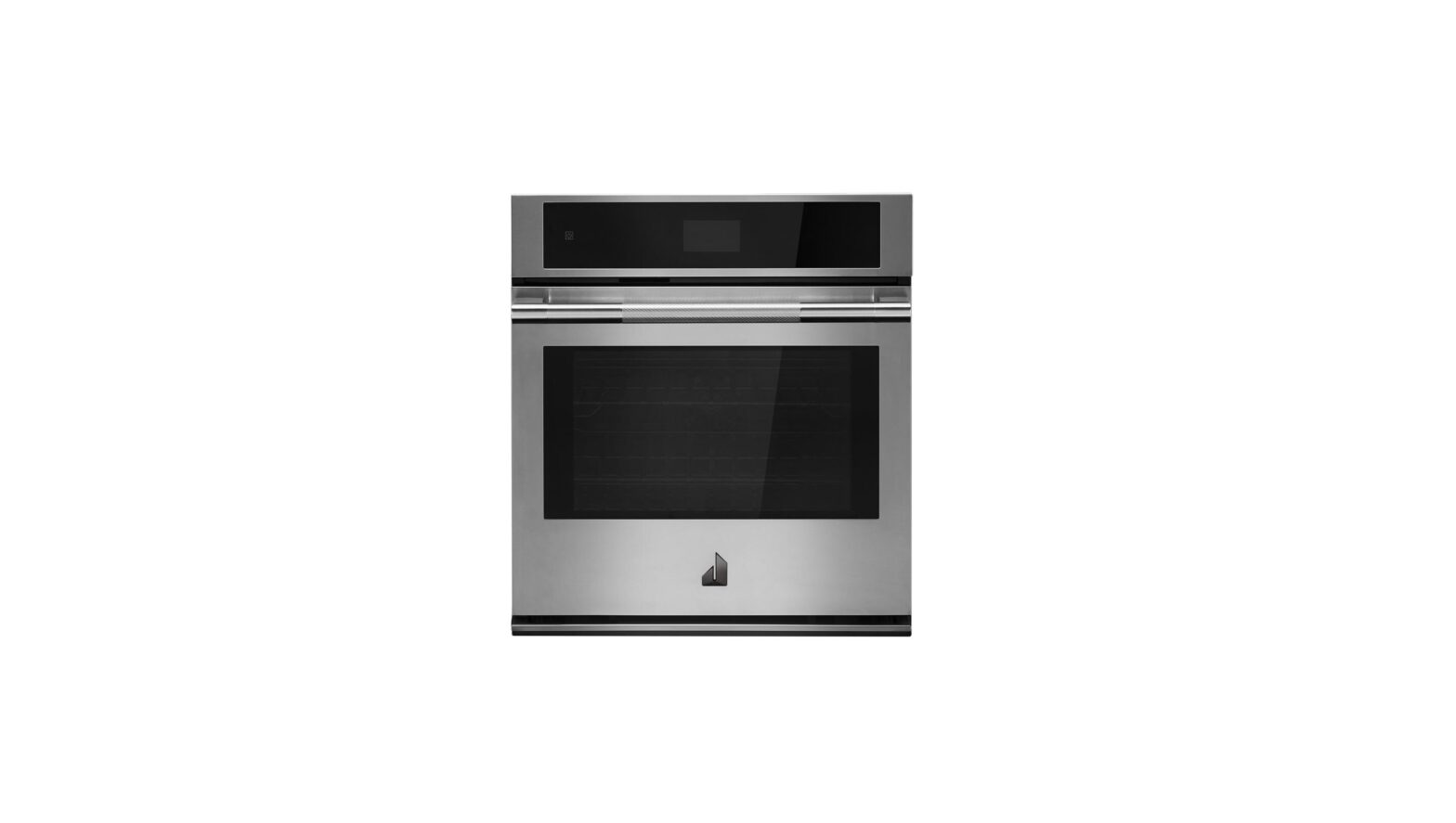 JennAir built-in single electric wall oven in stainless steel kitchen cabinet