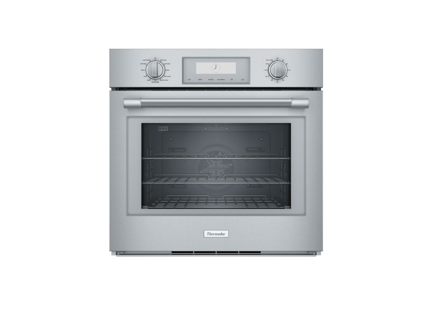 Thermador built-in single electric wall oven in stainless steel kitchen cabinet